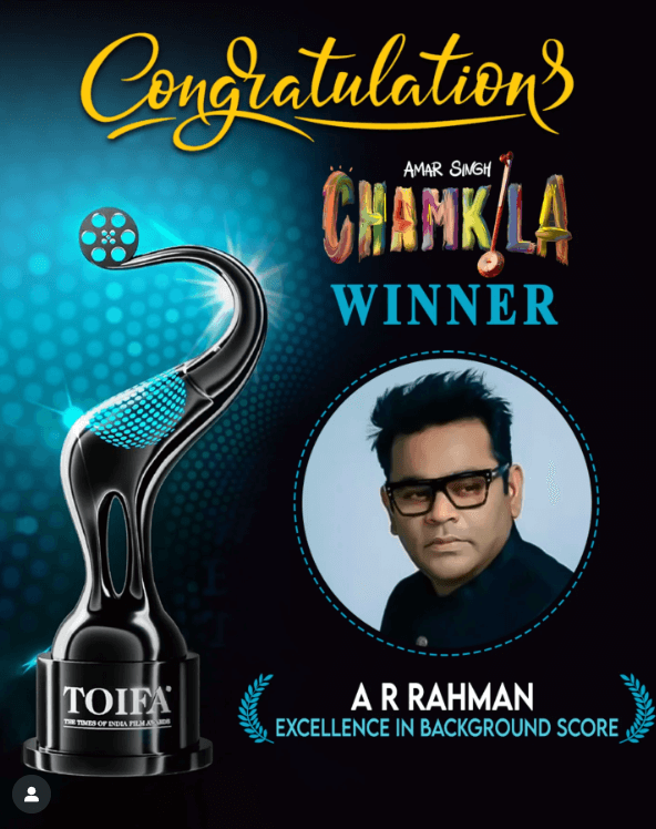 Excellence in Background Score AR Rahman  Amar Singh Chamkila (Netflix)